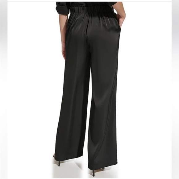 Calvin Klein Satin Wide‎ Leg Pull-On Pants Women Size Medium Black M3XK1239 - Picture 3 of 9